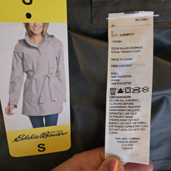 Eddie Bauer Kona Hooded Gray Trench Coat Raincoat Outdoor - Picture 4 of 16